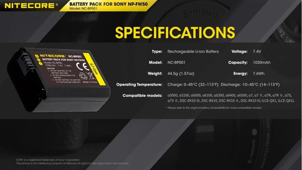 Nitecore NC-BP001 Camera Battery - Image 6