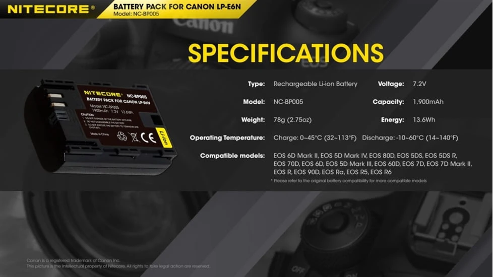 Nitecore NC-BP005 Camera Battery - Image 2